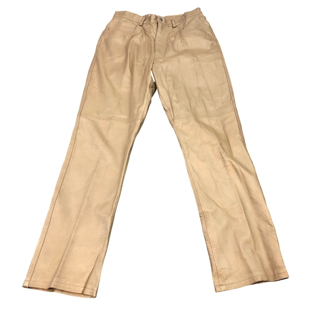 Margaret Godfrey Leather Pants Womens 14 Tan Vintage Straight‎ Leg High Waisted